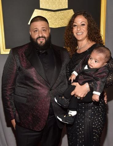 Asahd Tuck Khaled with his parents at the Grammy.